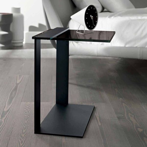 Moderner couchtisch aus metall und geräuchertem oder klarem glas made in italy - teilor