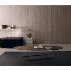 Ovaler Couchtisch aus Metall und zweifarbiger Holzplatte - Comacchio Viadurini