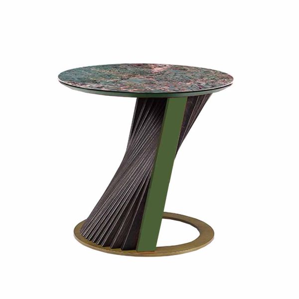 Runder luxus-couchtisch aus gres und esche made in italy - bering