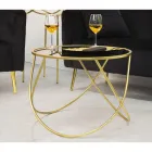 Runder Couchtisch aus schwarzem Glas und goldfarbenem Eisen - Rebel Viadurini