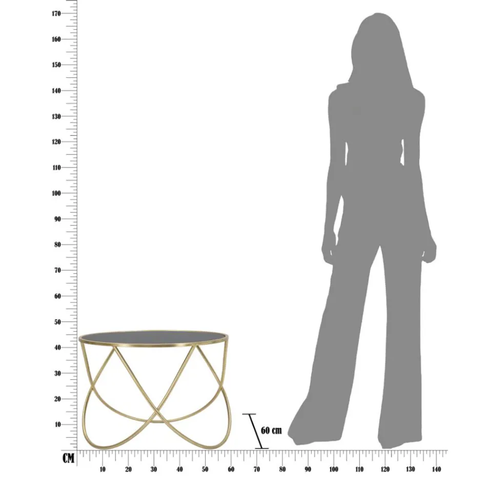 Runder Couchtisch aus schwarzem Glas und goldfarbenem Eisen - Rebel Viadurini