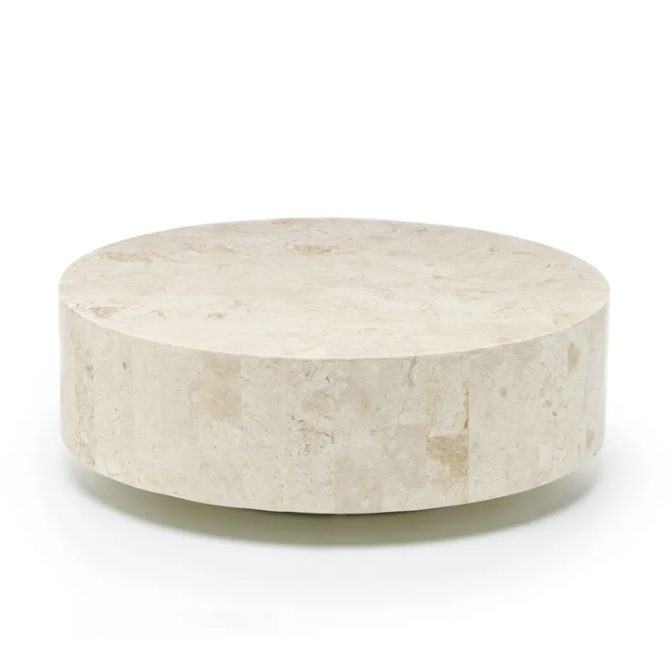 Moderner runder Couchtisch aus Fossil Stone – Vermont Viadurini
