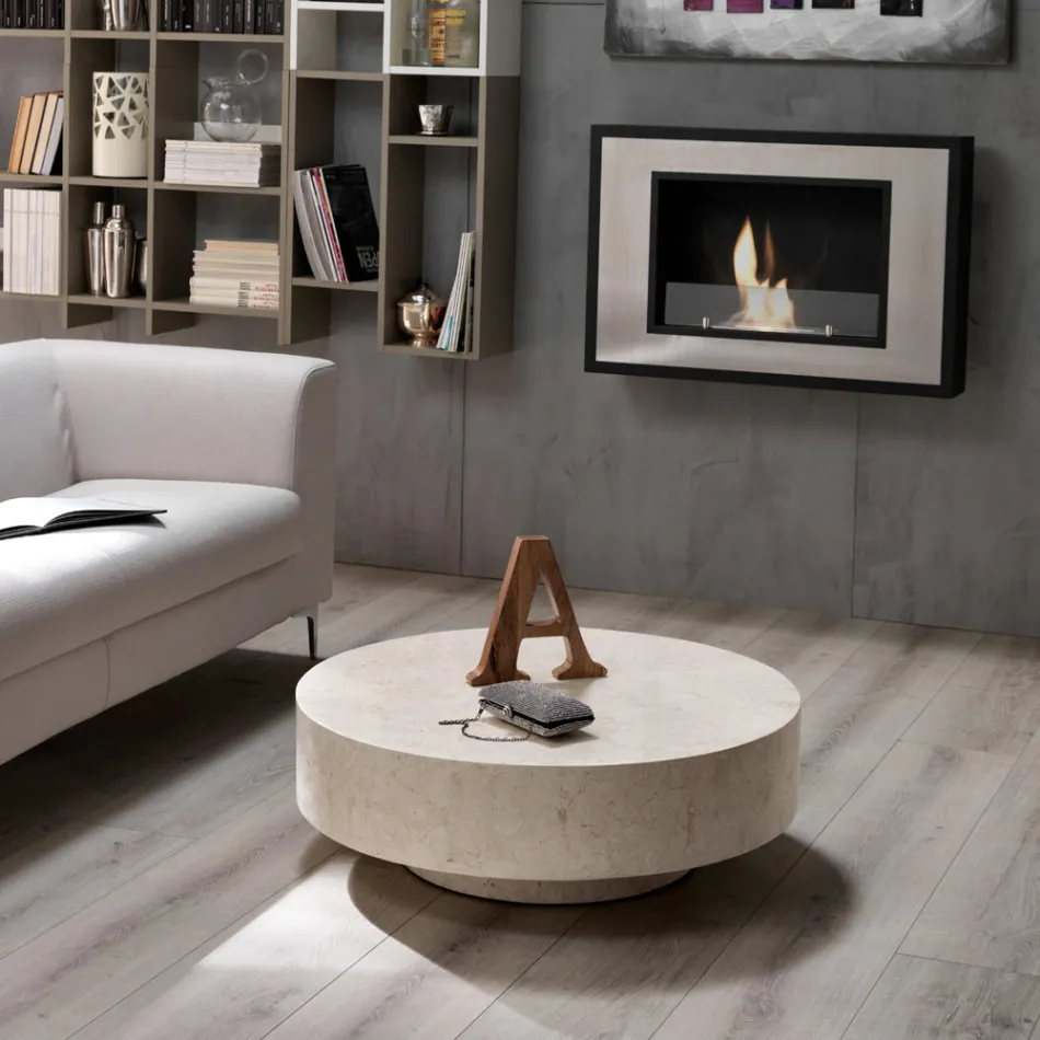 Moderner runder Couchtisch aus Fossil Stone – Vermont Viadurini