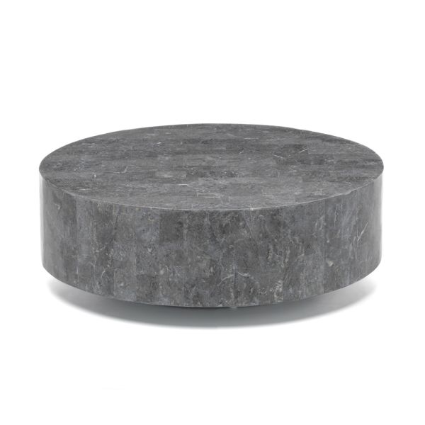 Moderner runder couchtisch aus fossil stone – vermont