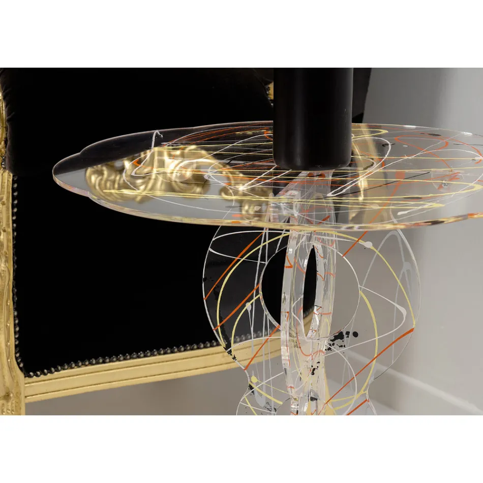 Runder Couchtisch aus transparentem Plexiglas und farbige Platte - Phosphor Viadurini