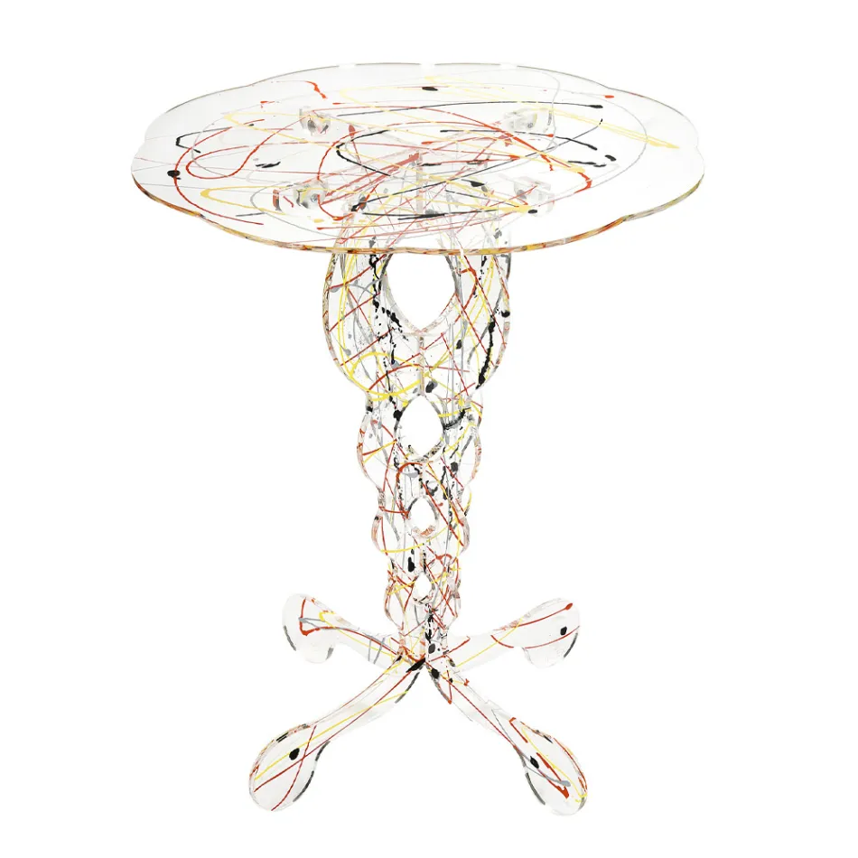 Runder Couchtisch aus transparentem Plexiglas und farbige Platte - Phosphor Viadurini