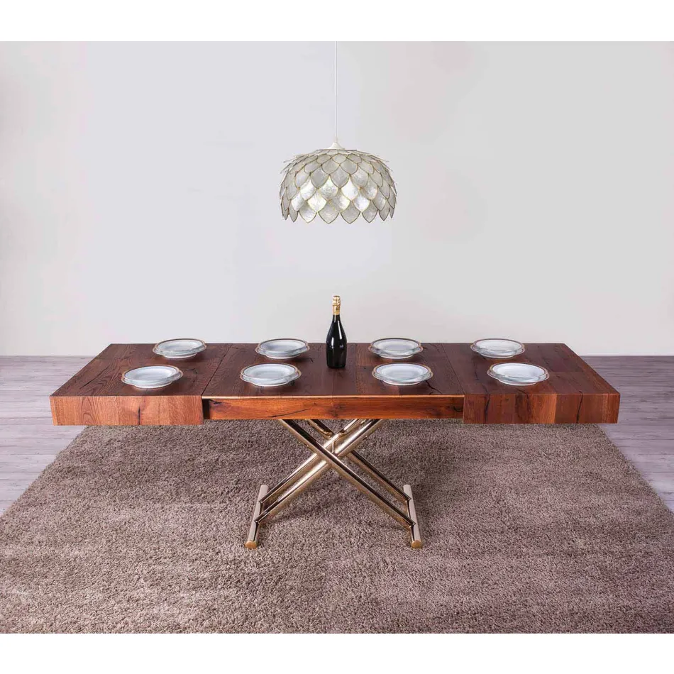 Transformierbarer Couchtisch aus Holz und Metall Made in Italy - Patroclus Viadurini