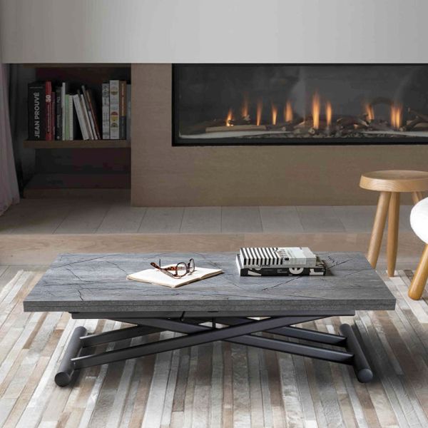 Transformierbarer couchtisch aus metall mit melaminplatte - sandero