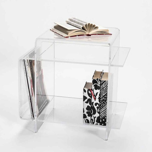 Designer plexiglas couchtisch mit drei regalen aus italien, gosto