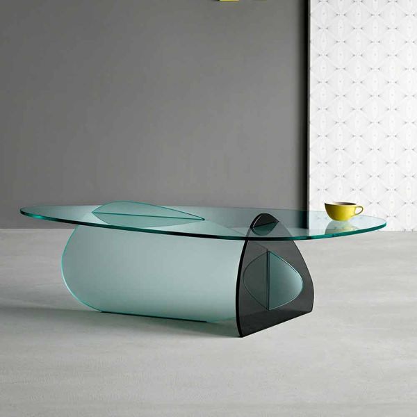 Design couchtisch aus transparentem, geräuchertem und geätztem glas made in italy - tac tac