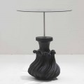 Tischchen aus Kristall/Massivholz, Schwarz, Durchmesser 60, Margo