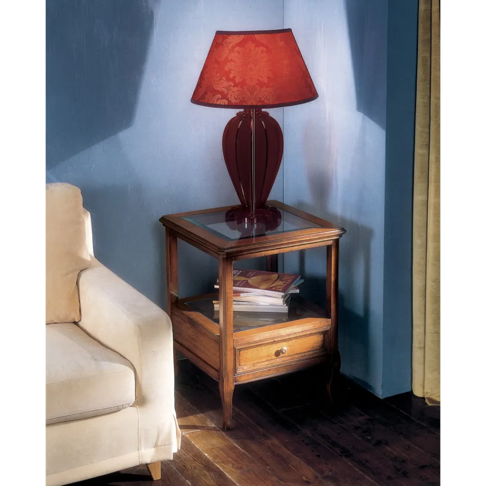 Bassano Francia Couchtisch aus Holz mit Glasplatte, hergestellt in Italien – Patecati Viadurini