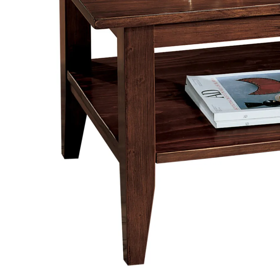 Couchtisch aus patiniertem Walnussholz mit Ablage Made in Italy - Pekele Viadurini