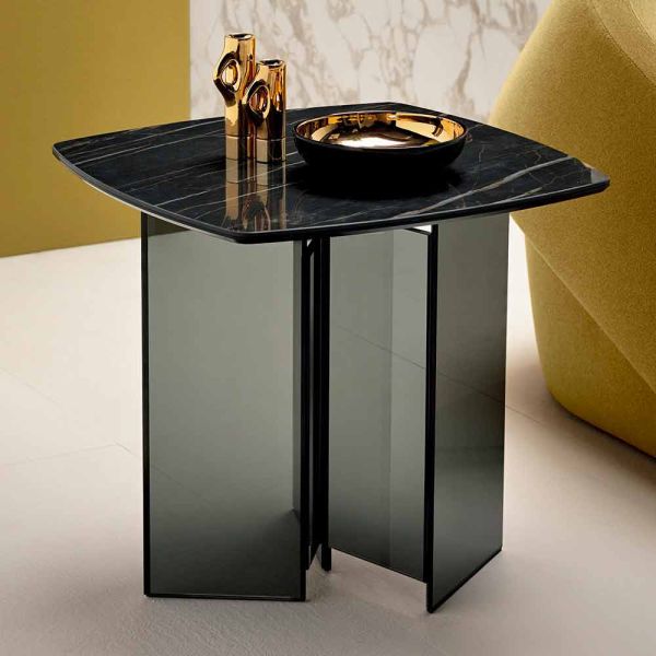 Sofa-beistelltisch für wohnzimmer mit keramikplatte und rauchglas - random