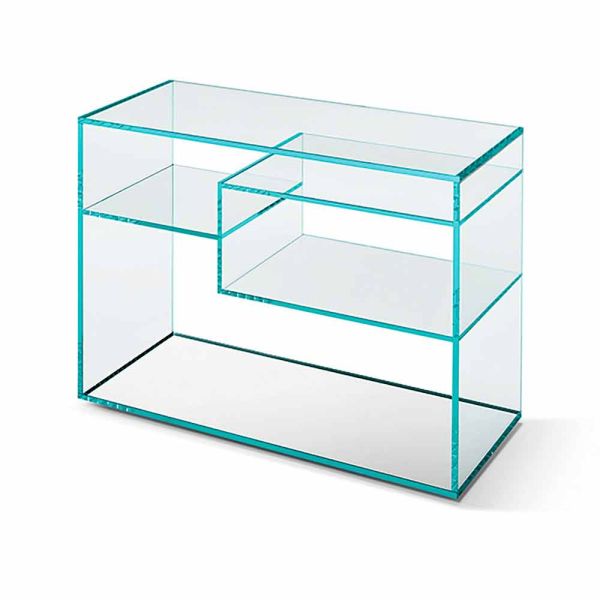 Sofa-beistelltisch oder nachttisch mit spiegelfuß aus extra klarem glas - linzy