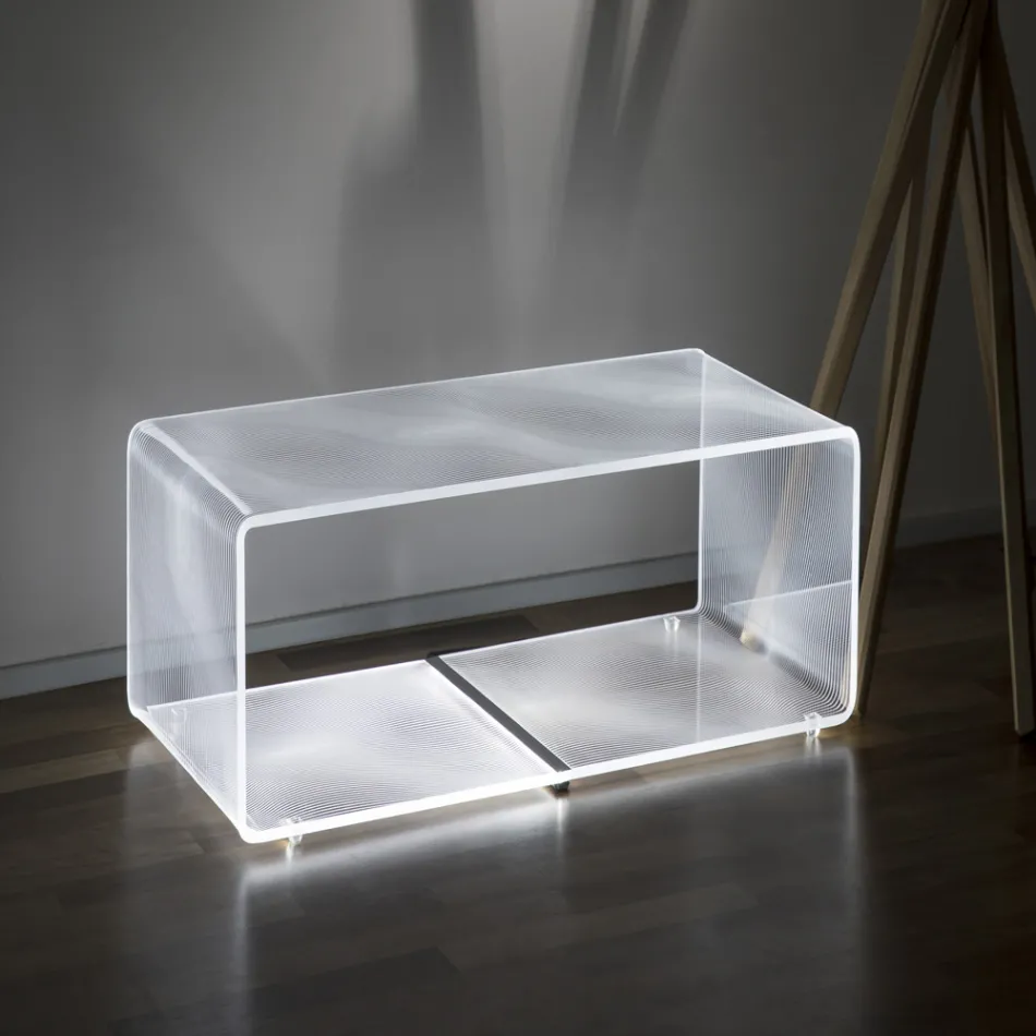 Transparenter LED-leuchtender Couchtisch aus Acryl mit Lasergravur - Robiola Viadurini