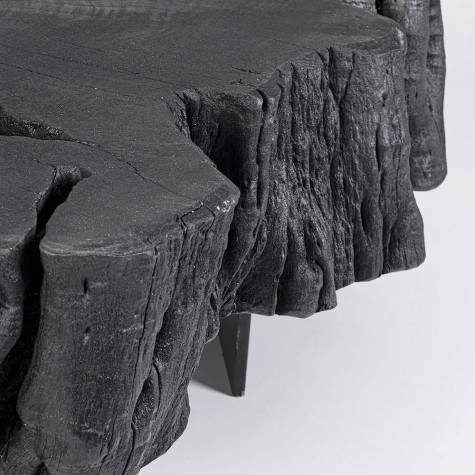 Homemotion Schwarzer Couchtisch aus Stahl und natürlichem Akazienholz - Camala Viadurini