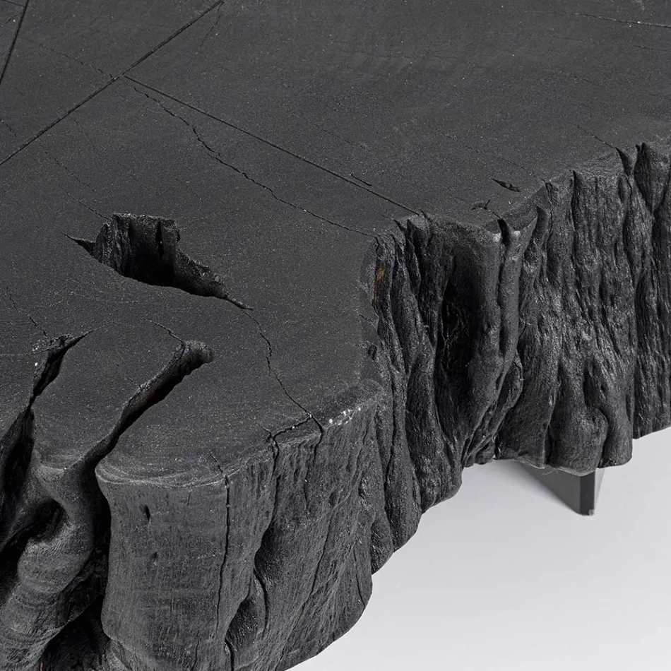 Homemotion Schwarzer Couchtisch aus Stahl und natürlichem Akazienholz - Camala Viadurini