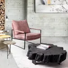 Homemotion Schwarzer Couchtisch aus Stahl und natürlichem Akazienholz - Camala Viadurini