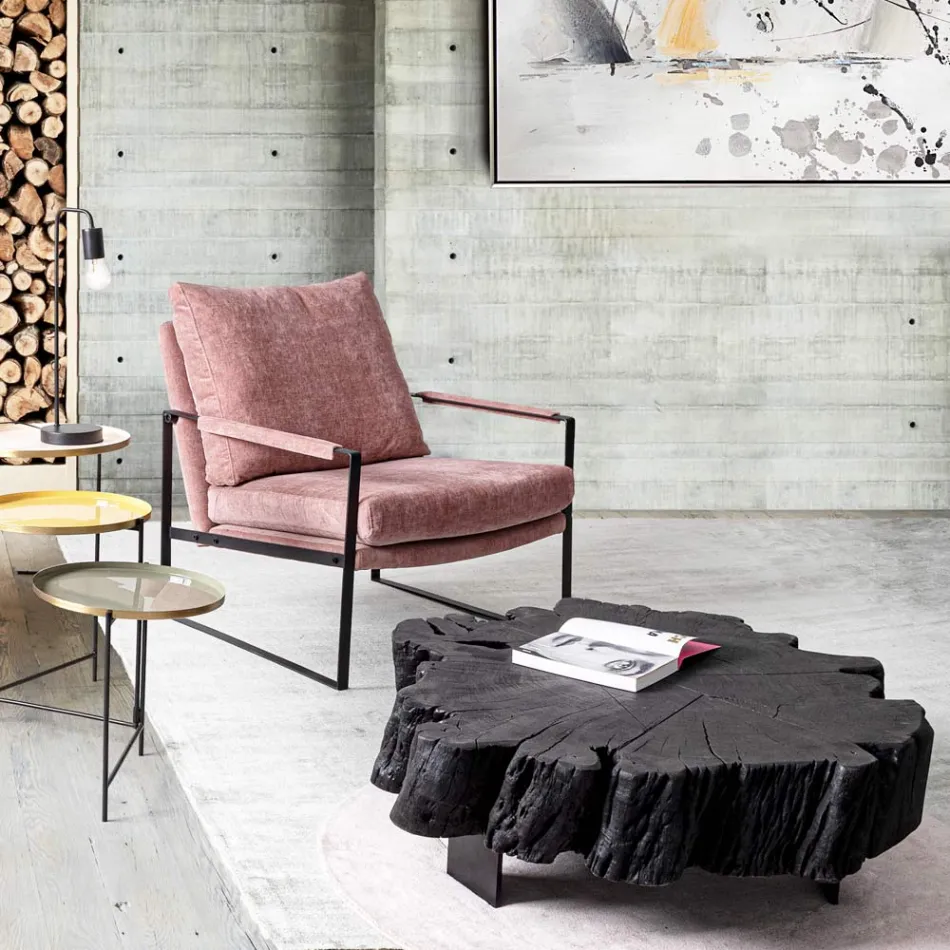 Homemotion Schwarzer Couchtisch aus Stahl und natürlichem Akazienholz - Camala Viadurini