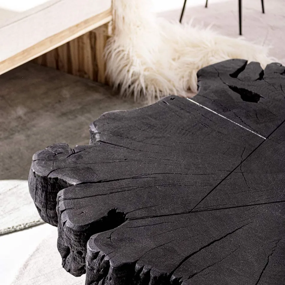 Homemotion Schwarzer Couchtisch aus Stahl und natürlichem Akazienholz - Camala Viadurini