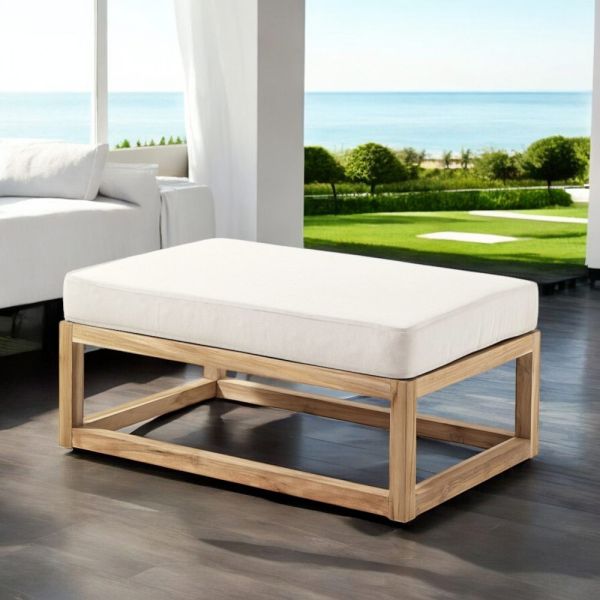 Couchtisch oder pouf für den außenbereich aus natürlichem teakholz und kissen - circe