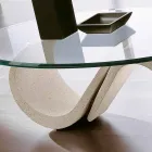 Ovaler Couchtisch aus abgeschrägtem Glas und synthetischem Marmor Made in Italy - Barbera Viadurini