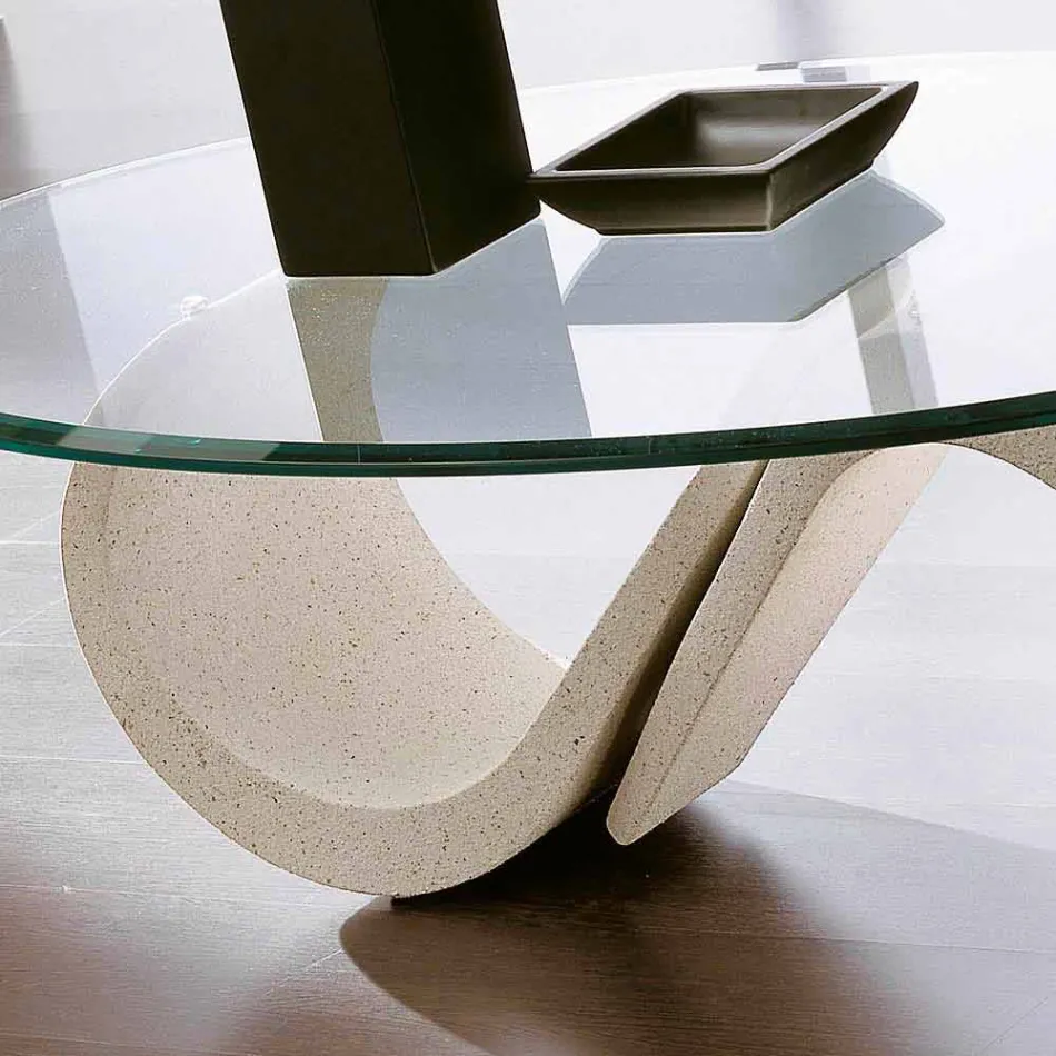 Ovaler Couchtisch aus abgeschrägtem Glas und synthetischem Marmor Made in Italy - Barbera Viadurini