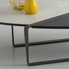 Ovaler Wohnzimmer-Couchtisch aus Metall und zweifarbige Keramikplatte - Comacchio Viadurini