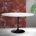 Saarinen Tulip Ovaler Couchtisch H 41 cm in Mattweiß Florim Keramik - Scharlachrot