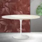 Saarinen Tulip Ovaler Couchtisch H 41 cm in Florim Calacatta Gold Matt Keramik - Scharlachrot Viadurini