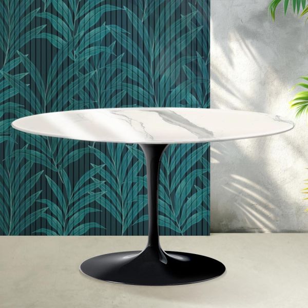 Saarinen tulip ovaler couchtisch h 41 cm in glänzender statuario florim keramik - scharlachrot