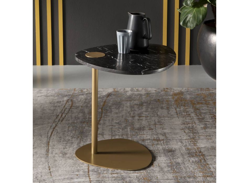 Couchtisch für Wohnzimmer aus Metall und Marquinia-Marmor, Luxus-Design - Yassine Viadurini