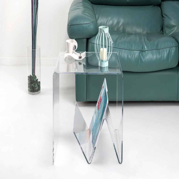 Moderner kleiner tisch / zeitungsständer aus plexiglas, cavour