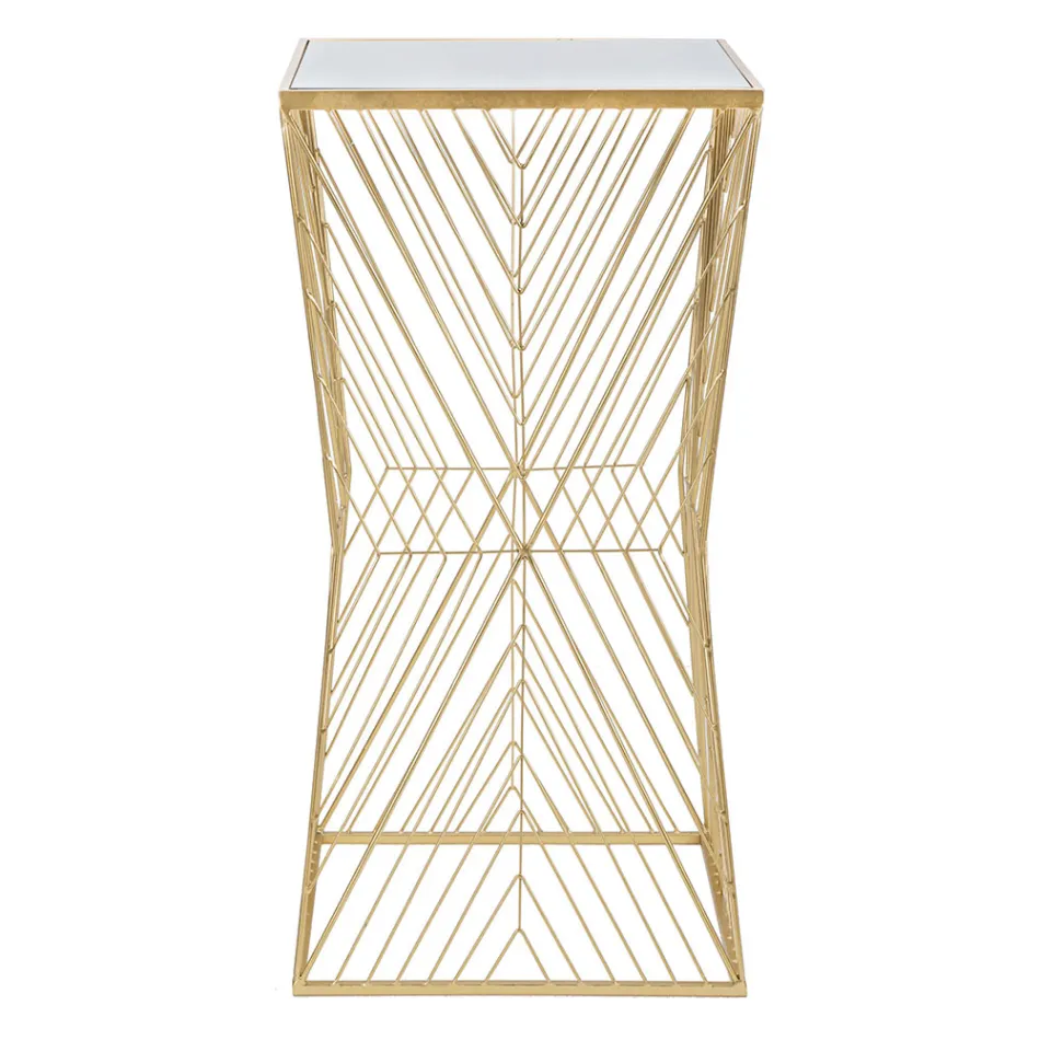 Telefontisch aus goldenem Eisen und verspiegelter Glasplatte - Olivia Viadurini