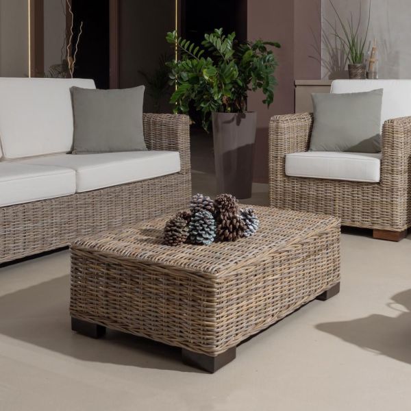 Garten-couchtisch-hocker in grauem kubù mit kissen - cerys