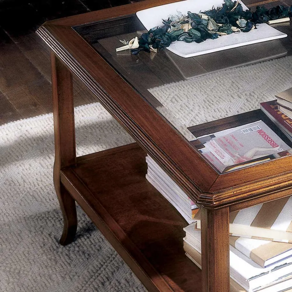 Quadratischer Wohnzimmer-Couchtisch mit Glasplatte, hergestellt in Italien – Tepeyoti Viadurini