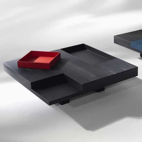 Viereckiger couchtisch mit herausnehmbaren serviertabletts iris