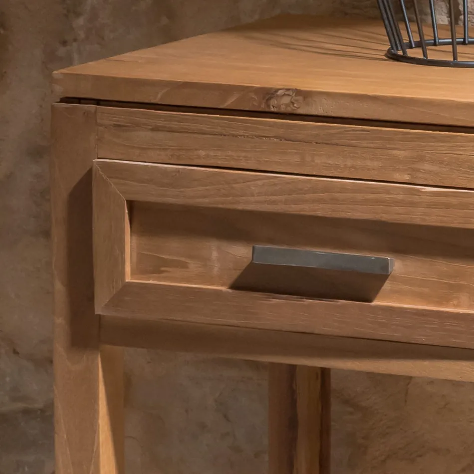 Couchtisch aus massivem Teakholz mit 1 Schublade - Acryl Viadurini