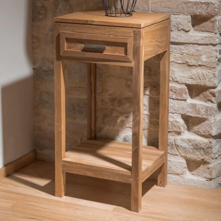 Couchtisch aus massivem Teakholz mit 1 Schublade - Acryl Viadurini