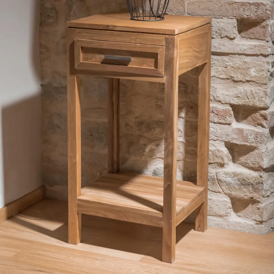 Couchtisch aus massivem Teakholz mit 1 Schublade - Acryl Viadurini