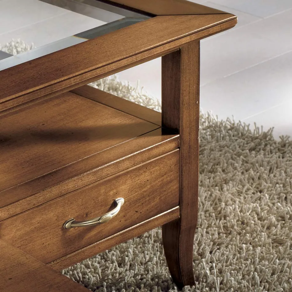 Rechteckiger Couchtisch mit 4 Schubladen und 2 Holzgriffen, hergestellt in Italien – Ade Viadurini