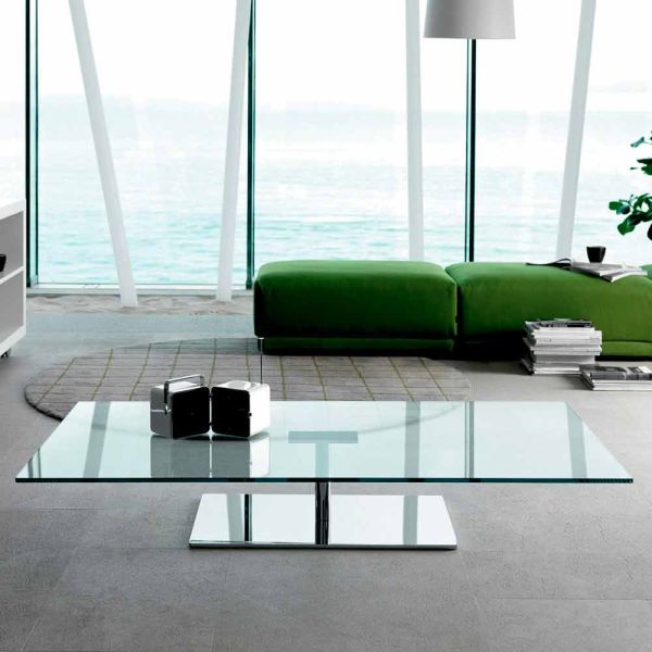 Rechteckiger couchtisch für das wohnzimmer aus extra klarem oder rauchglas - giovannino