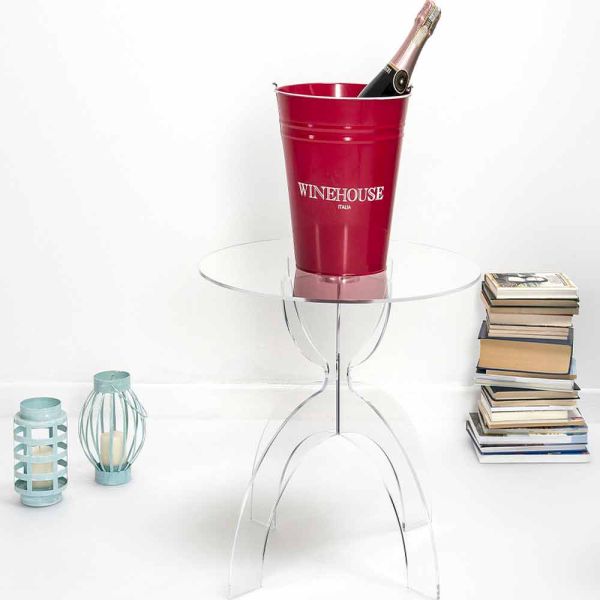 Runder designtisch aus transparentem pmma, leifers