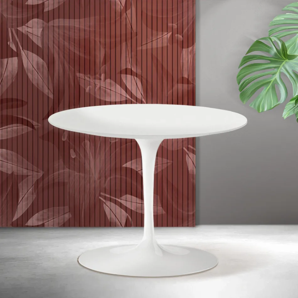 Saarinen Tulip runder Couchtisch H 41 cm in Mattweiß Florim Keramik - Scharlachrot Viadurini
