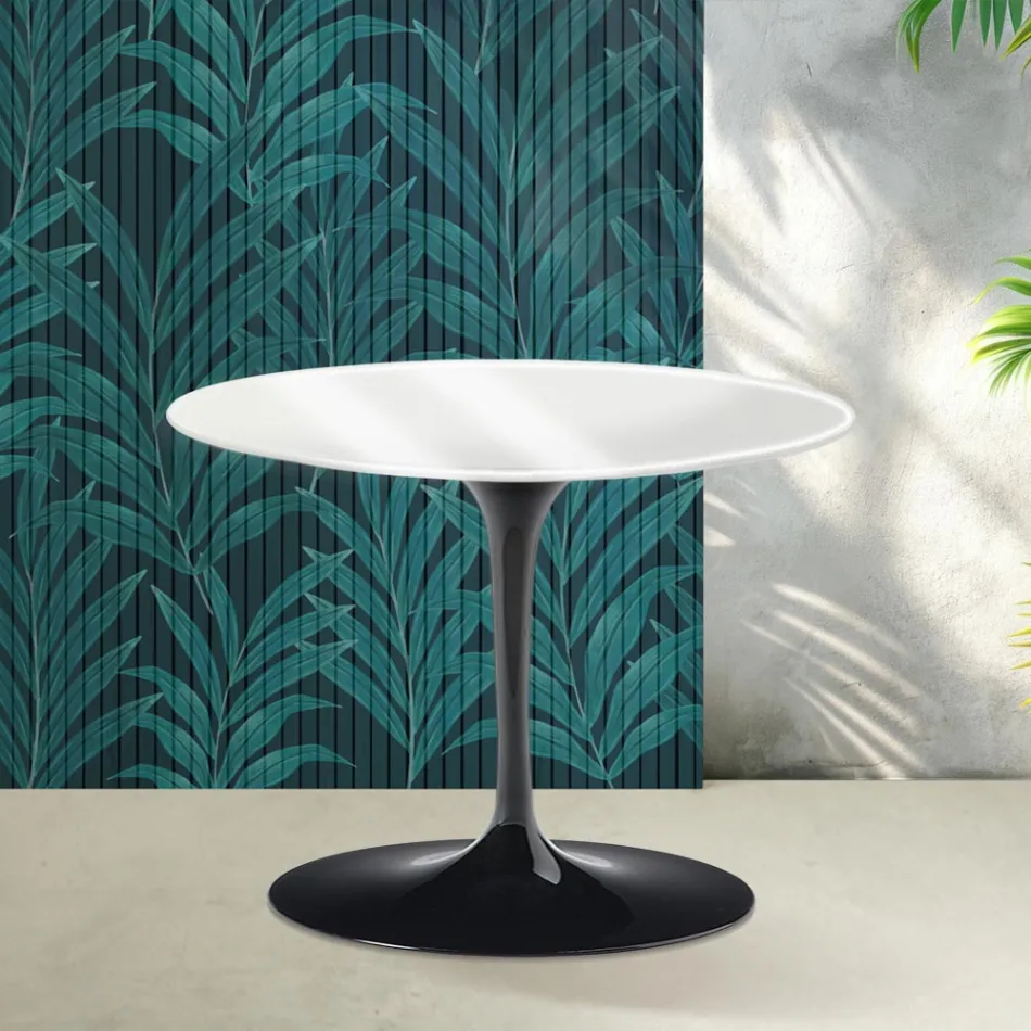 Saarinen Tulip runder Couchtisch H 41 cm in Hochglanzweiß Florim Keramik - Scharlachrot Viadurini