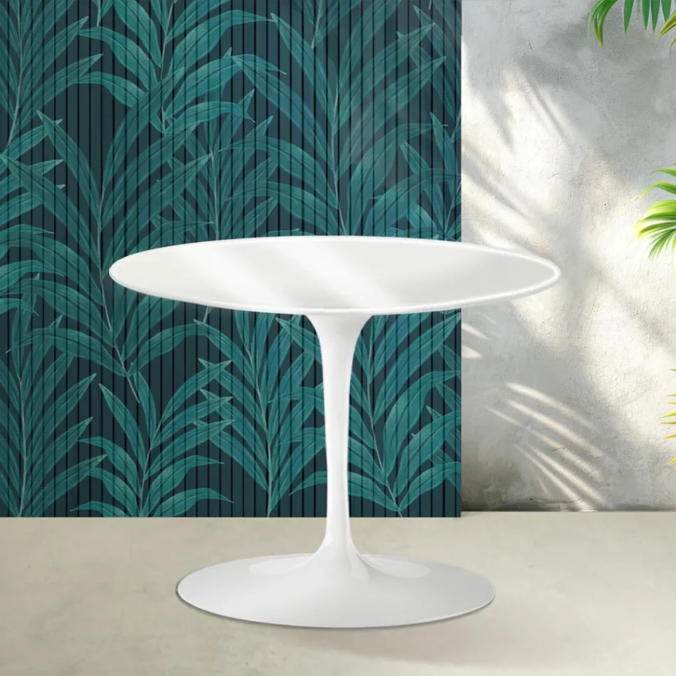 Saarinen Tulip runder Couchtisch H 41 cm in Hochglanzweiß Florim Keramik - Scharlachrot Viadurini