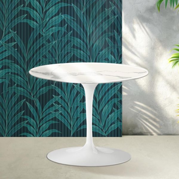 Saarinen tulip runder couchtisch h 41 cm in glänzender statuario florim keramik - scharlachrot