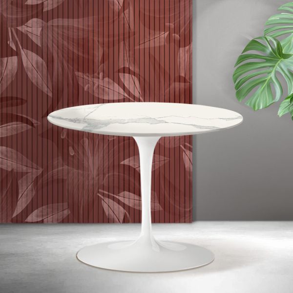 Saarinen tulip runder couchtisch h 41 cm in florim statuario mattkeramik - scharlachrot