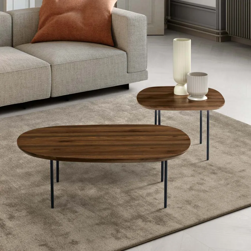 Geformter Couchtisch aus MDF, erhältlich in zwei Größen und mehreren Farben - Navis Viadurini